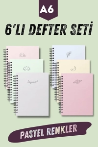 Pastel Renkler 6'lı Spiralli Cep Boy , Not Defter Seti , A6 , 80 Sayfa , Çizgisiz , Okul Defteri